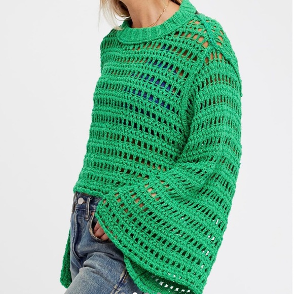 Free people bright knit green sweater - Picture 2 of 4